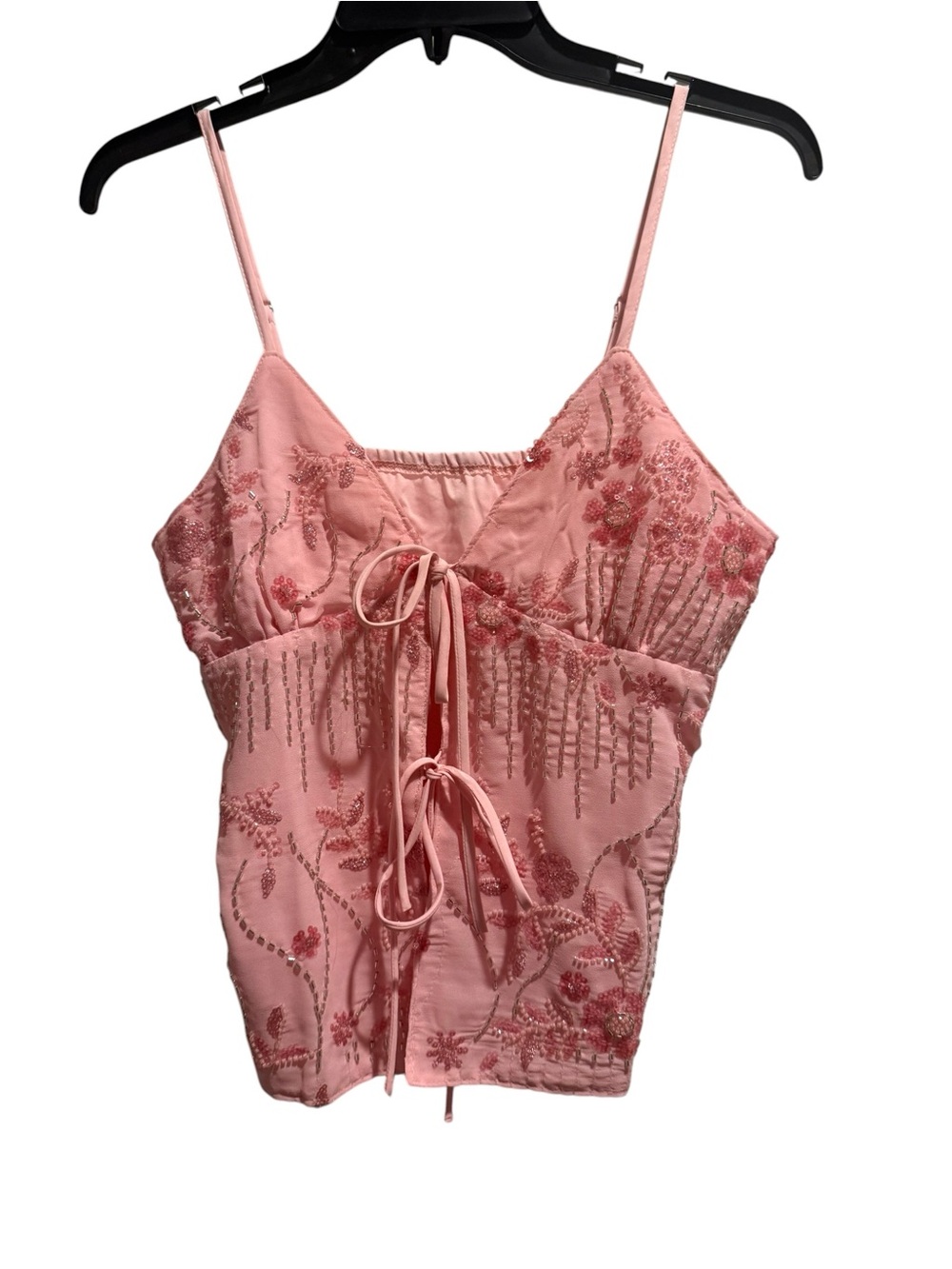 EUC Amazon Delicate Pink Embroidered Tie-Front Cami Top